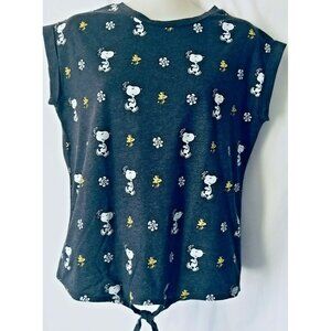 Peanuts Charlie Brown By Shulz Women T-Shirt Gray Short Sleeve Knot Front Size M